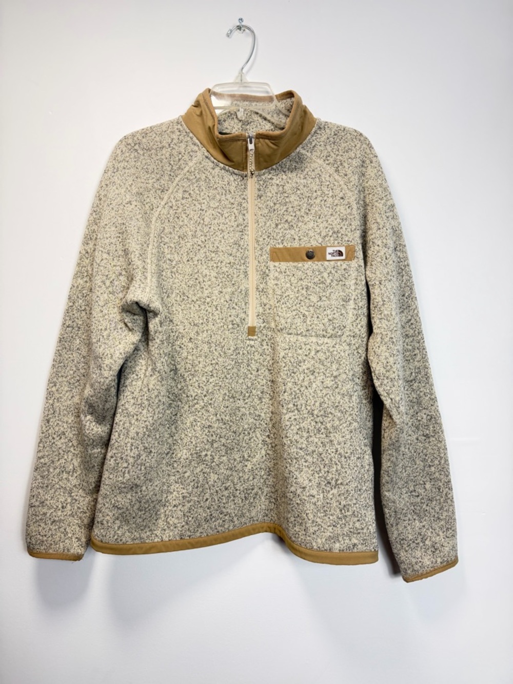 The North Face Men's Tan & Cream Zip-Up Fleece Pullover medium